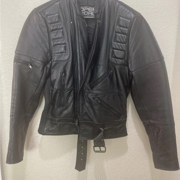 Vintage Open Road Leather Moto Jacket Black Size 34 Unisex 1990s Biker Style